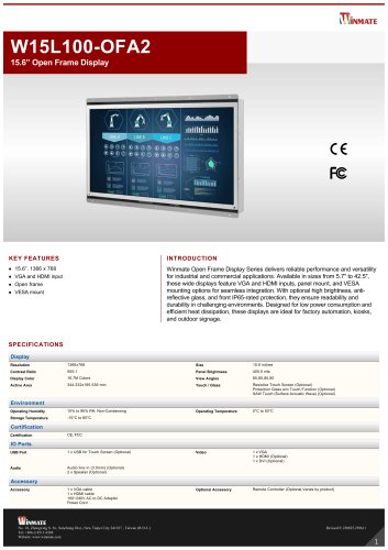 15.6” Open Frame Display W15L100-OFA2