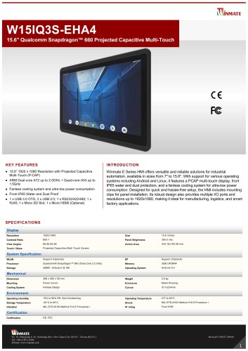 15.6" Qualcomm Snapdragon™ 660 Projected Capacitive Multi-Touch W15IQ3S-EHA4