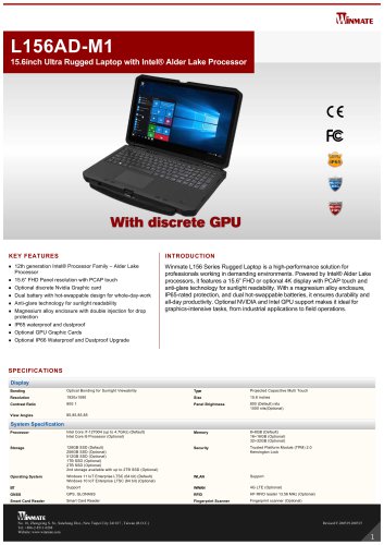 15.6inch Ultra Rugged Laptop with Intel® Alder Lake Processor L156AD-M1