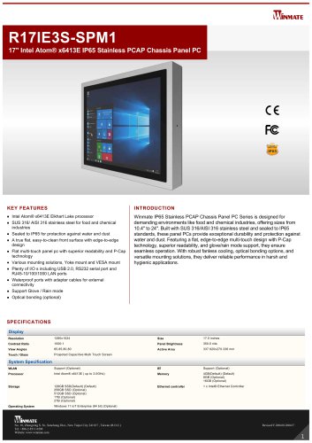 17" Intel Atom® x6413E IP65 Stainless PCAP Chassis Panel PC R17IE3S-SPM1