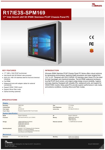 17" Intel Atom® x6413E IP69K Stainless PCAP Chassis Panel PC R17IE3S-SPM169