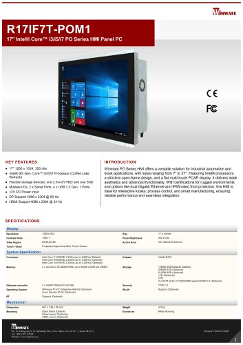 17" Intel® Core™ i3/i5/i7 PO Series HMI Panel PC R17IF7T-POM1