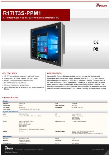  17" Intel® Core™ i5-1135G7 PP Series HMI Panel PC R17IT3S-PPM1