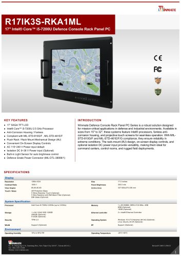17" Intel® Core™ i5-7200U Defence Console Rack Panel PC R17IK3S-RKA1ML