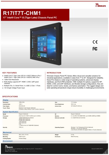 17” Intel® Core™ i5 (Tiger Lake) Chassis Panel PC R17IT7T-CHM1