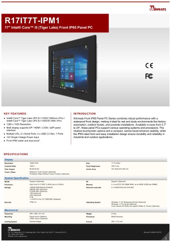 17" Intel® Core™ i5 (Tiger Lake) Front IP65 Panel PC R17IT7T-IPM1