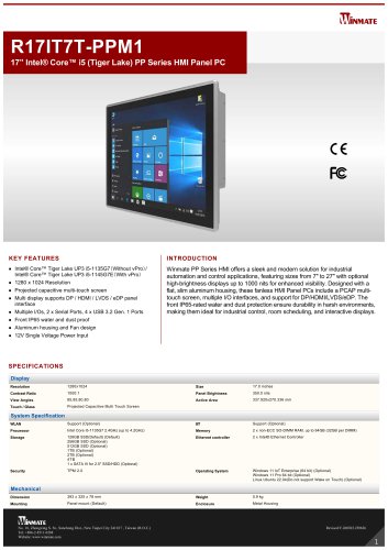 17” Intel® Core™ i5 (Tiger Lake) PP Series HMI Panel PC R17IT7T-PPM1