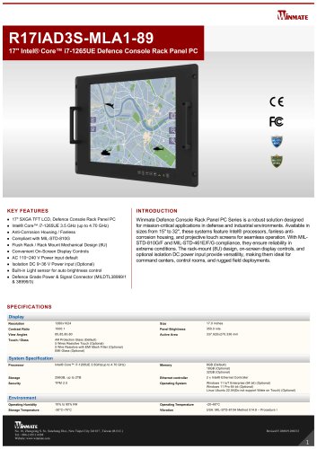 17" Intel® Core™ i7-1265UE Defence Console Rack Panel PC R17IAD3S-MLA1-89
