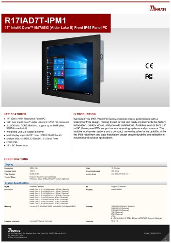 17" Intel® Core™ i9/i7/i5/i3 (Alder Lake S) Front IP65 Panel PC R17IAD7T-IPM1