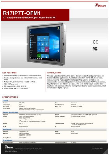 17" Intel® Pentium® N4200 Open Frame Panel PC R17IP7T-OFM1