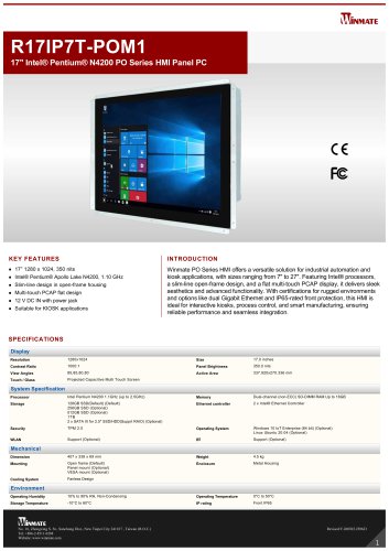 17" Intel® Pentium® N4200 PO Series HMI Panel PC R17IP7T-POM1