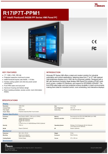 17" Intel® Pentium® N4200 PP Series HMI Panel PC R17IP7T-PPM1