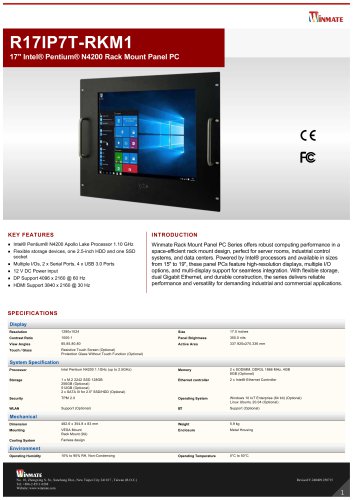 17" Intel® Pentium® N4200 Rack Mount Panel PC R17IP7T-RKM1