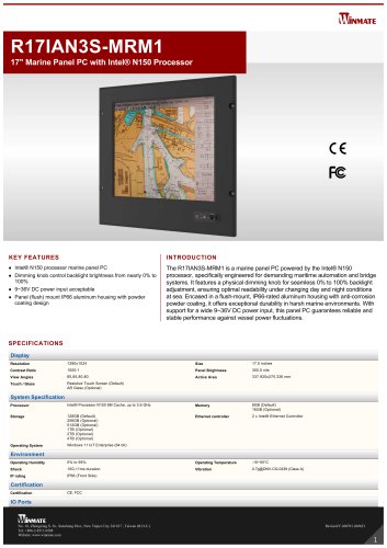17" Marine Panel PC with Intel® N150 Processor R17IAN3S-MRM1