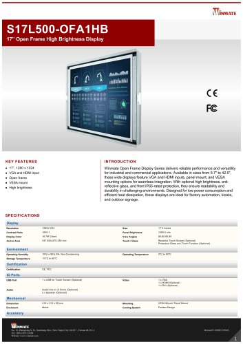17” Open Frame High Brightness Display S17L500-OFA1HB