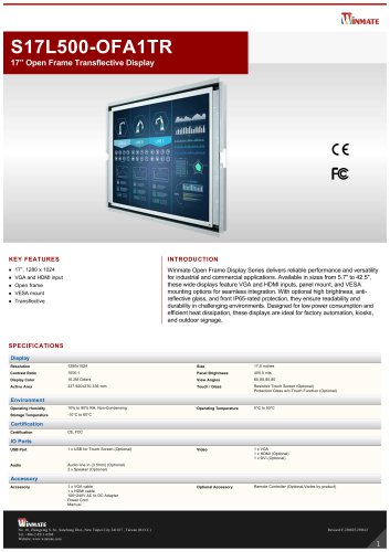 17” Open Frame Transflective Display S17L500-OFA1TR