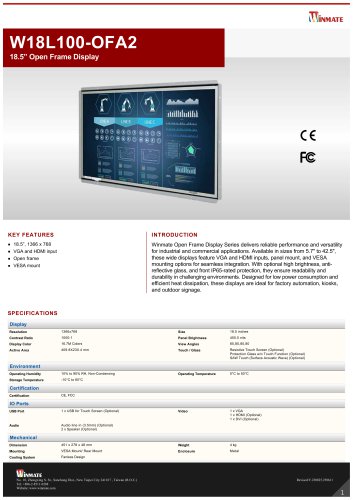 18.5” Open Frame Display W18L100-OFA2