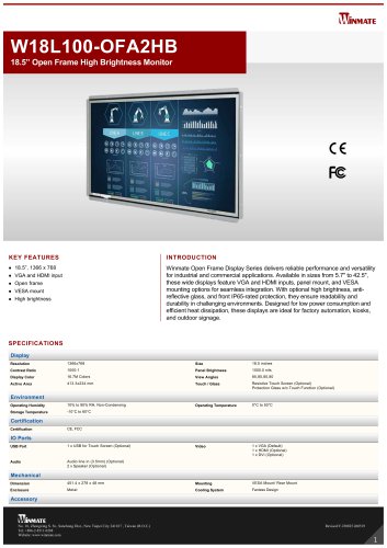 18.5” Open Frame High Brightness Monitor W18L100-OFA2HB