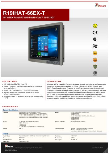19" ATEX Panel PC with Intel® Core™ i5-1135G7 R19IHAT-66EX-T
