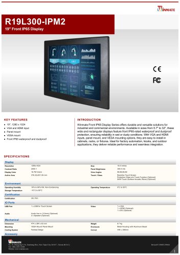 19" Front IP65 Display  R19L300-IPM2