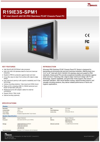 19" Intel Atom® x6413E IP65 Stainless PCAP Chassis Panel PC R19IE3S-SPM1