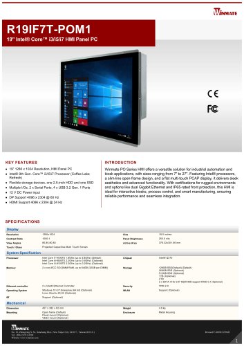 19" Intel® Core™ i3/i5/i7 HMI Panel PC R19IF7T-POM1