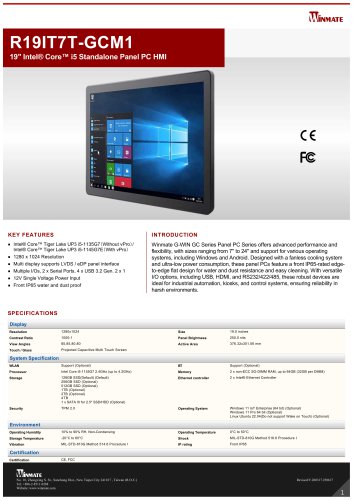 19" Intel&reg; Core&trade; i5 Standalone Panel PC HMI R19IT7T-GCM1