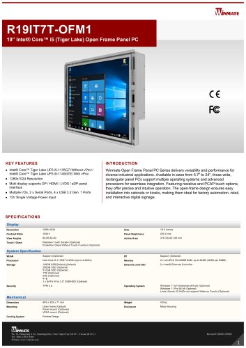 19” Intel® Core™ i5 (Tiger Lake) Open Frame Panel PC R19IT7T-OFM1