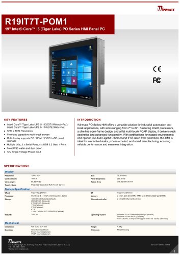 19” Intel® Core™ i5 (Tiger Lake) PO Series HMI Panel PC R19IT7T-POM1