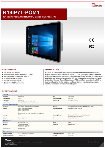 19" Intel® Pentium® N4200 PO Series HMI Panel PC R19IP7T-POM1
