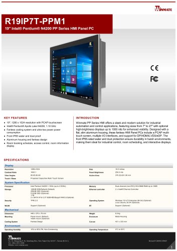 19" Intel® Pentium® N4200 PP Series HMI Panel PC R19IP7T-PPM1