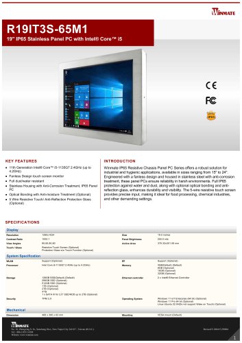 19" IP65 Stainless Panel PC with Intel® Core™ i5 R19IT3S-65M1