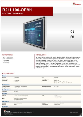 21.3” Open Frame Display R21L100-OFM1