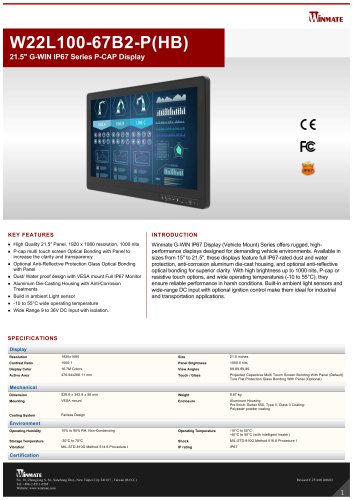21.5″ G-WIN IP67 Series P-CAP Display W22L100-67B2-P(HB)