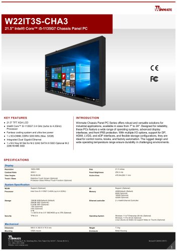 21.5" Intel® Core™ i5-1135G7 Chassis Panel PC W22IT3S-CHA3