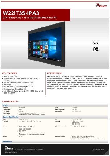21.5" Intel® Core™ i5-1135G7 Front IP65 Panel PC W22IT3S-IPA3