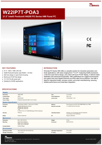 21.5" Intel® Pentium® N4200 PO Series HMI Panel PC W22IP7T-POA3