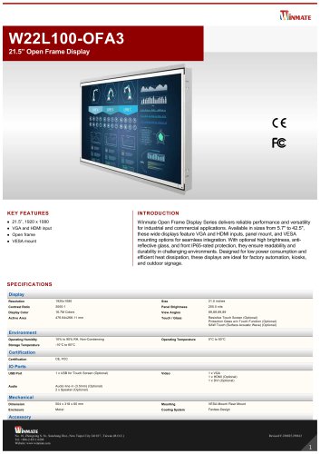 21.5” Open Frame Display W22L100-OFA3