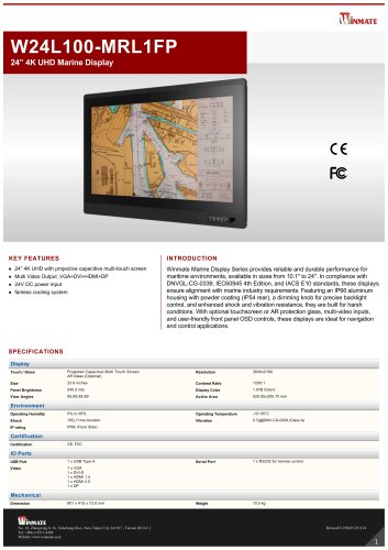 24” 4K UHD Marine Display W24L100-MRL1FP