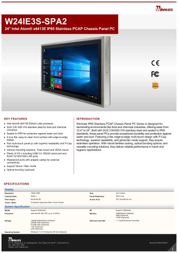 24" Intel Atom® x6413E IP65 Stainless PCAP Chassis Panel PC W24IE3S-SPA2