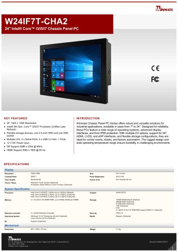 24" Intel® Core™ i3/i5/i7 Chassis Panel PC W24IF7T-CHA2