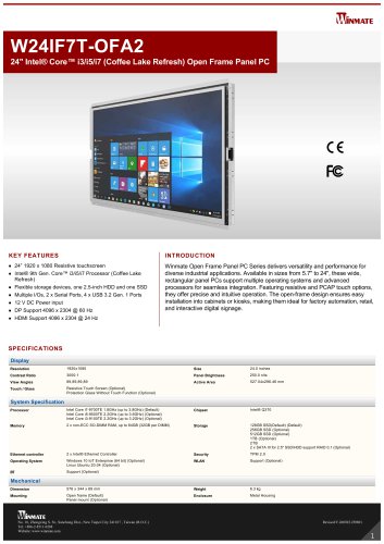 24" Intel® Core™ i3/i5/i7 (Coffee Lake Refresh) Open Frame Panel PC W24IF7T-OFA2