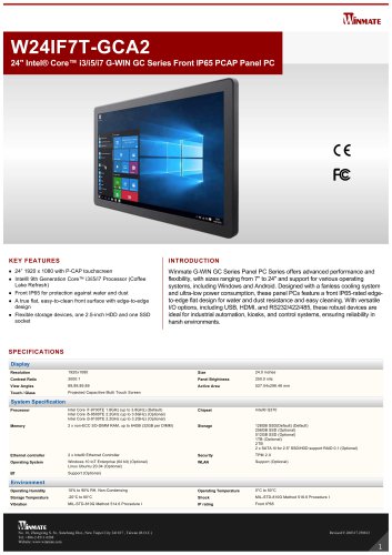 24" Intel® Core™ i3/i5/i7 G-WIN GC Series Front IP65 PCAP Panel PC W24IF7T-GCA2