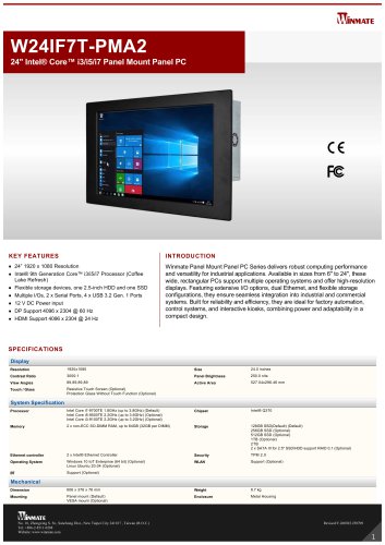 24" Intel® Core™ i3/i5/i7 Panel Mount Panel PC W24IF7T-PMA2