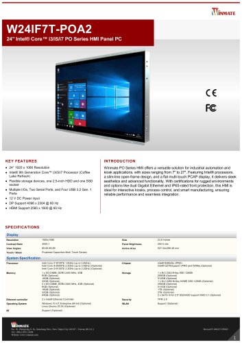 24" Intel® Core™ i3/i5/i7 PO Series HMI Panel PC W24IF7T-POA2