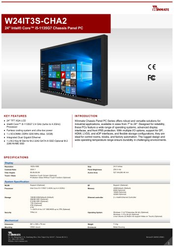 24" Intel® Core™ i5-1135G7 Chassis Panel PC W24IT3S-CHA2