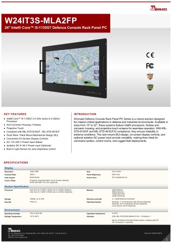 24" Intel® Core™ i5-1135G7 Defence Console Rack Panel PC W24IT3S-MLA2FP