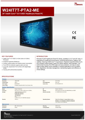 24" Intel® Core™ i5-1135G7 Healthcare Panel PC W24IT7T-PTA2-ME