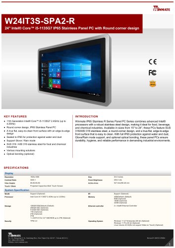 24" Intel® Core™ i5-1135G7 IP65 Stainless Panel PC with Round corner design W24IT3S-SPA2-R