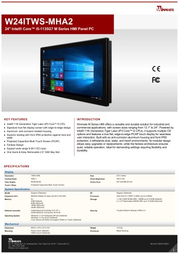 24" Intel® Core™ i5-1135G7 M Series HMI Panel PC W24ITWS-MHA2
